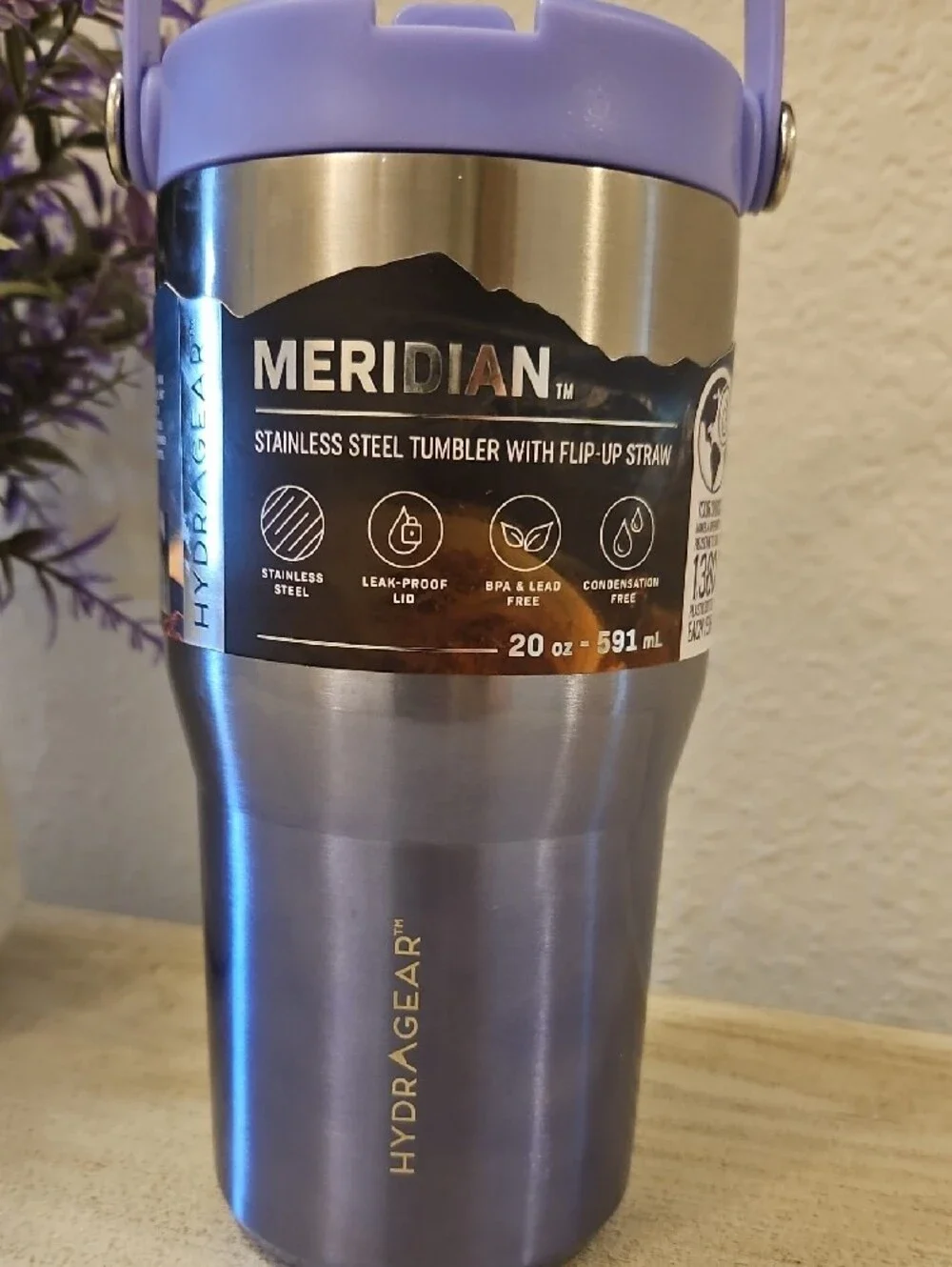 Meridian Lavender Stainless Steel Tumbler with Handle